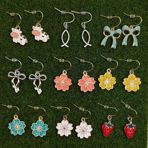 Dangle Earrings Bundle – Floral, Animal, Bow & Fruit Charm Set for Women & Girls